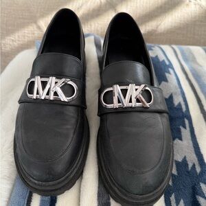 Michael Kors Black Loafers with Silver Logo